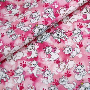 Marie Cat  Fabric Aristocats Pink White-Furred Kitten Fabric Cartoon Anime Cotton Fabric By The Half Meter