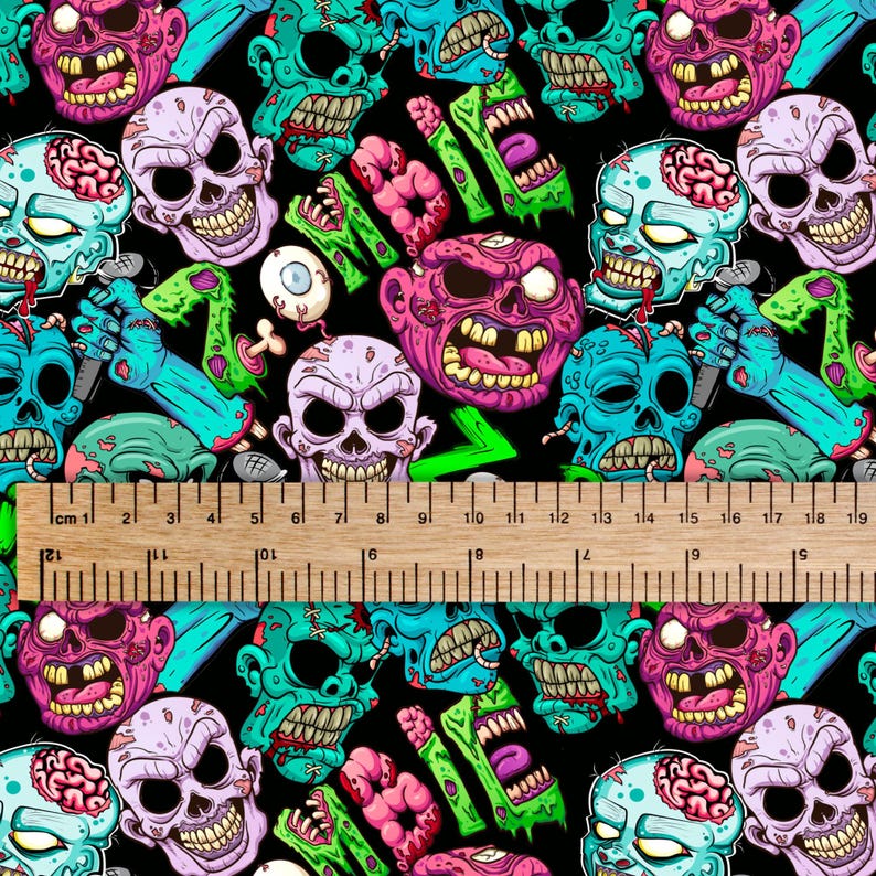 Zombie Ruler Zombie Skull Fabric Cotton Fabric by the Half Yard - Etsy