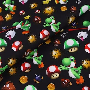 Super Mario Fabric Mario Video Game Japanese Cartoon Anime Cotton Fabric By The Half Meter