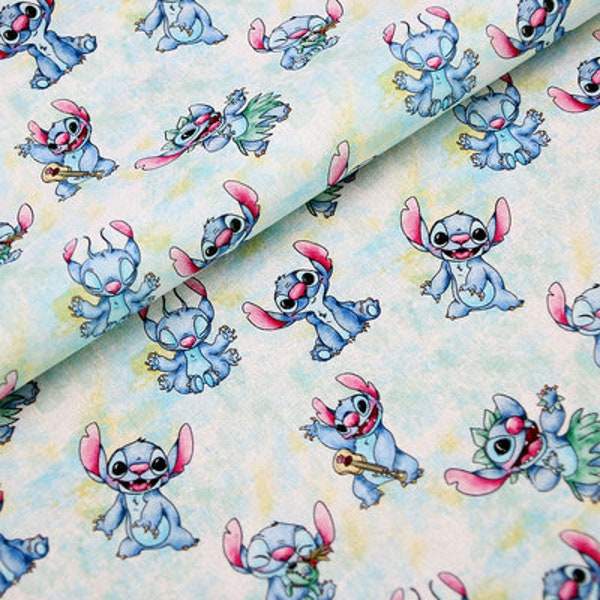 Dancing Singing Stitch Fabric Blue Koala Cartoon Anime Cotton Fabric By The Half Meter