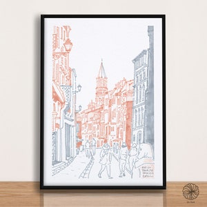 Rue du Taur : vue sur Saint-Sernin, Toulouse / Sud de la France A3 A4 A5 Poster