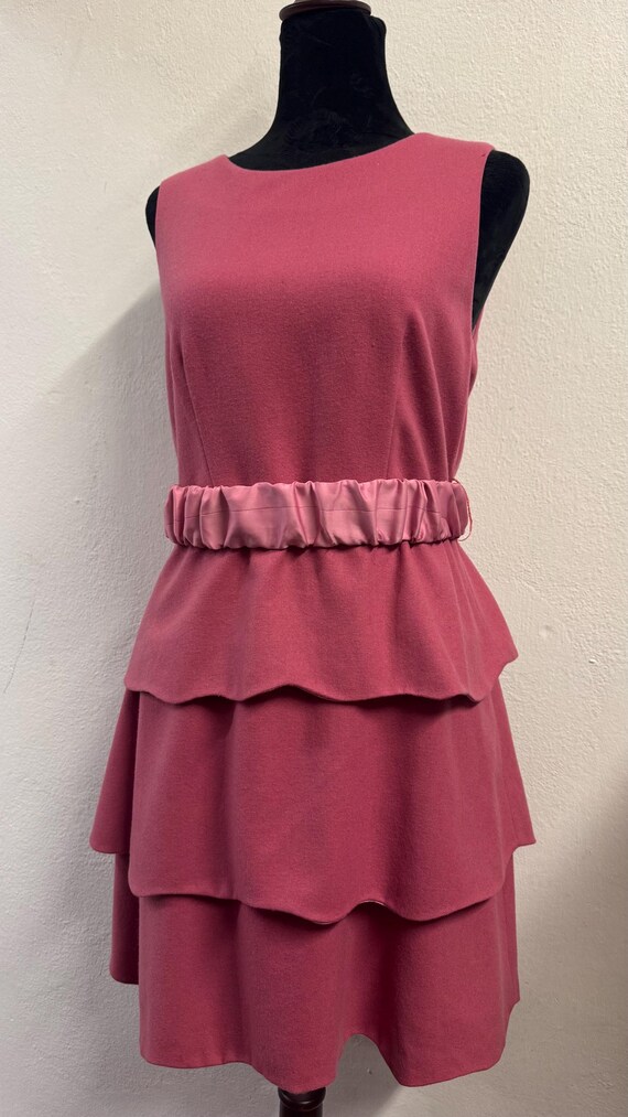 Miu Miu, MIU MIU Vintage 2008 Pink Wool Dress, Tiered Ruffle Dress | Bow Back | Made in Italy | Designer Archive