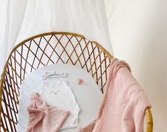 personalized baby blanket double cotton gauze handmade made in France, soft fleece, first name birth gift birth box