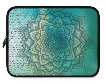 Mandala with Green and Yellow Colorful Background Neoprene Laptop Sleeve. 5 Sizes