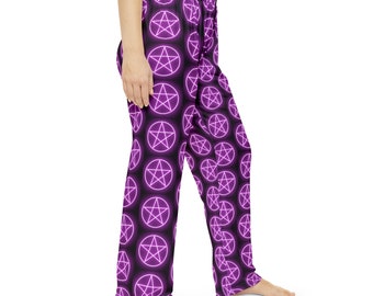 Purple and Black Pentagram Pajama Pants. Witchy Vibes, Pagan Pants. Witchy Pants.