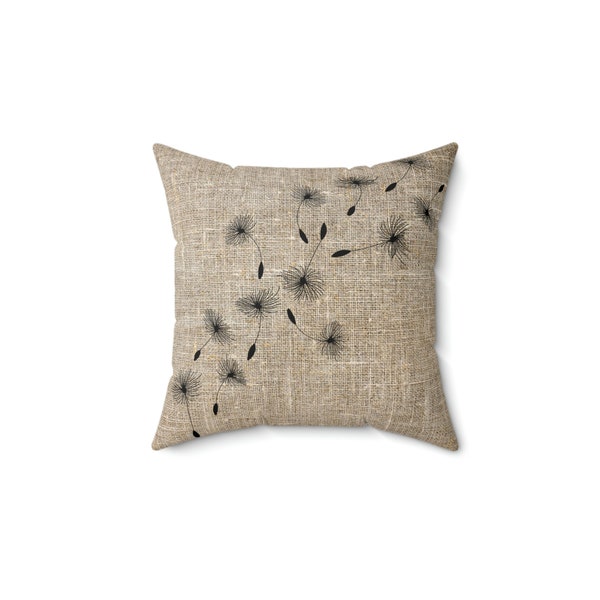Dandelion Seeds Blowing in the Wind Illustration on Textile Graphic. Dandelion Throw Pillows. Farmhouse Decor. Living Room Decor.
