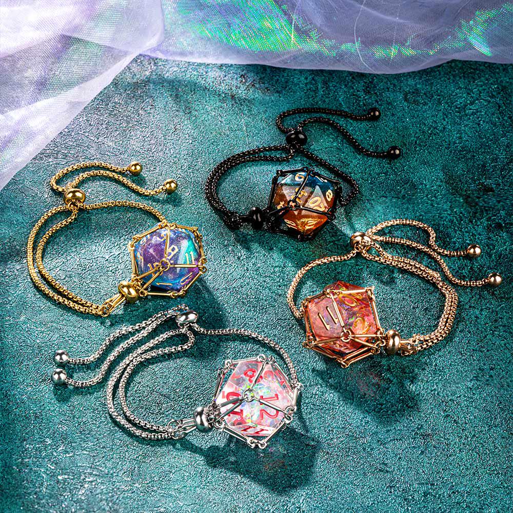 アクセサリー 1199 CANNON Dice Bracelet Green & White Personalized D20 Dice Bracelet, DND Dice Cage Bracelet, Dungeons