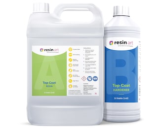Top Coat Epoxy Resin Crystal Clear High Gloss UV Resistance Odourless Easy Use Bubble & VOC Free 3:1 Ratio 4L Trusted by Artists Resin Art®