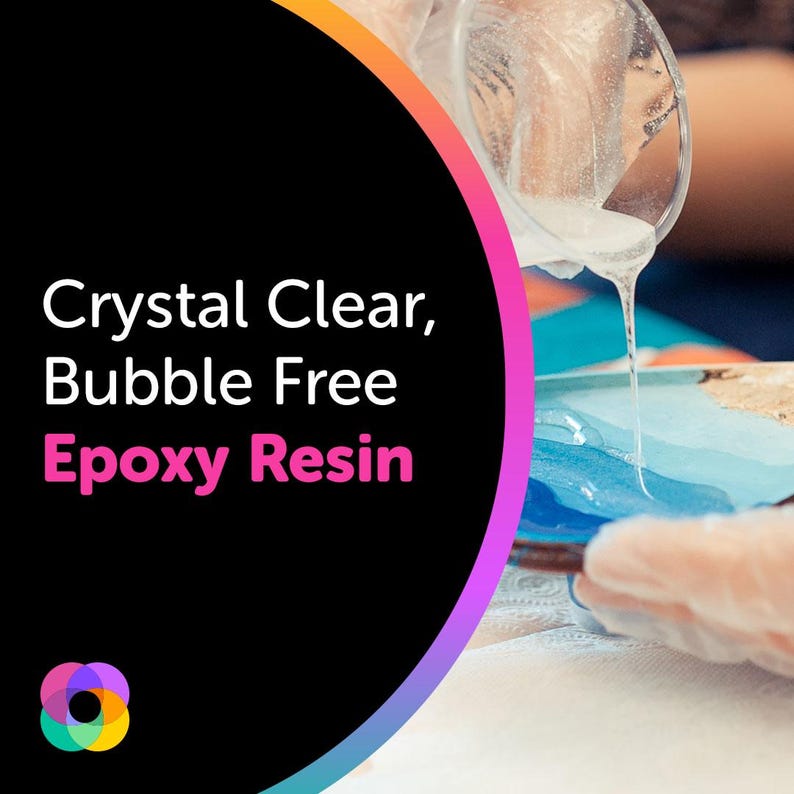 May include: Crystal clear, bubble free epoxy resin being poured into a mold. The resin is clear and viscous, and it is being poured slowly and carefully.