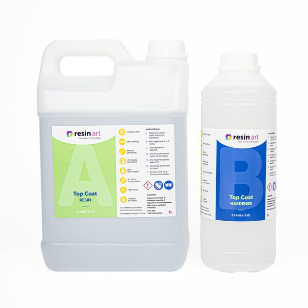 Kit de 4 litres de résine époxy pour couche de finition - Transparente, brillante, inodore, facile à utiliser, sans bulles, prise rapide, autonivelante, sans COV, rapport 3:1