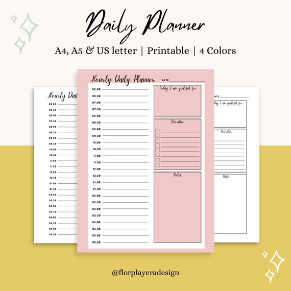Printable Daily Planner Hourly planner printable Printable | Etsy