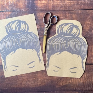 printable headband display card, messy bun ladies head, download PDF, cut into shape and display headbands