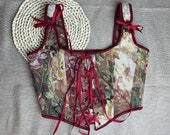 Red Embroidery Corset Top, Bustier Top Vintage, Plus Size Corset, Y2K Cottagecore Corset, Renaissance Bodice Top, Victorian Corset Top