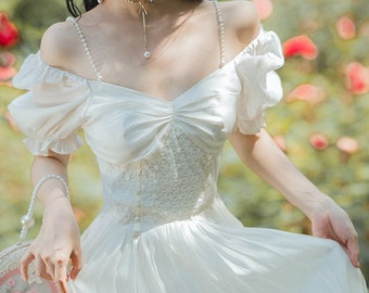 French Maxi Dress/ White Fairy Dress 