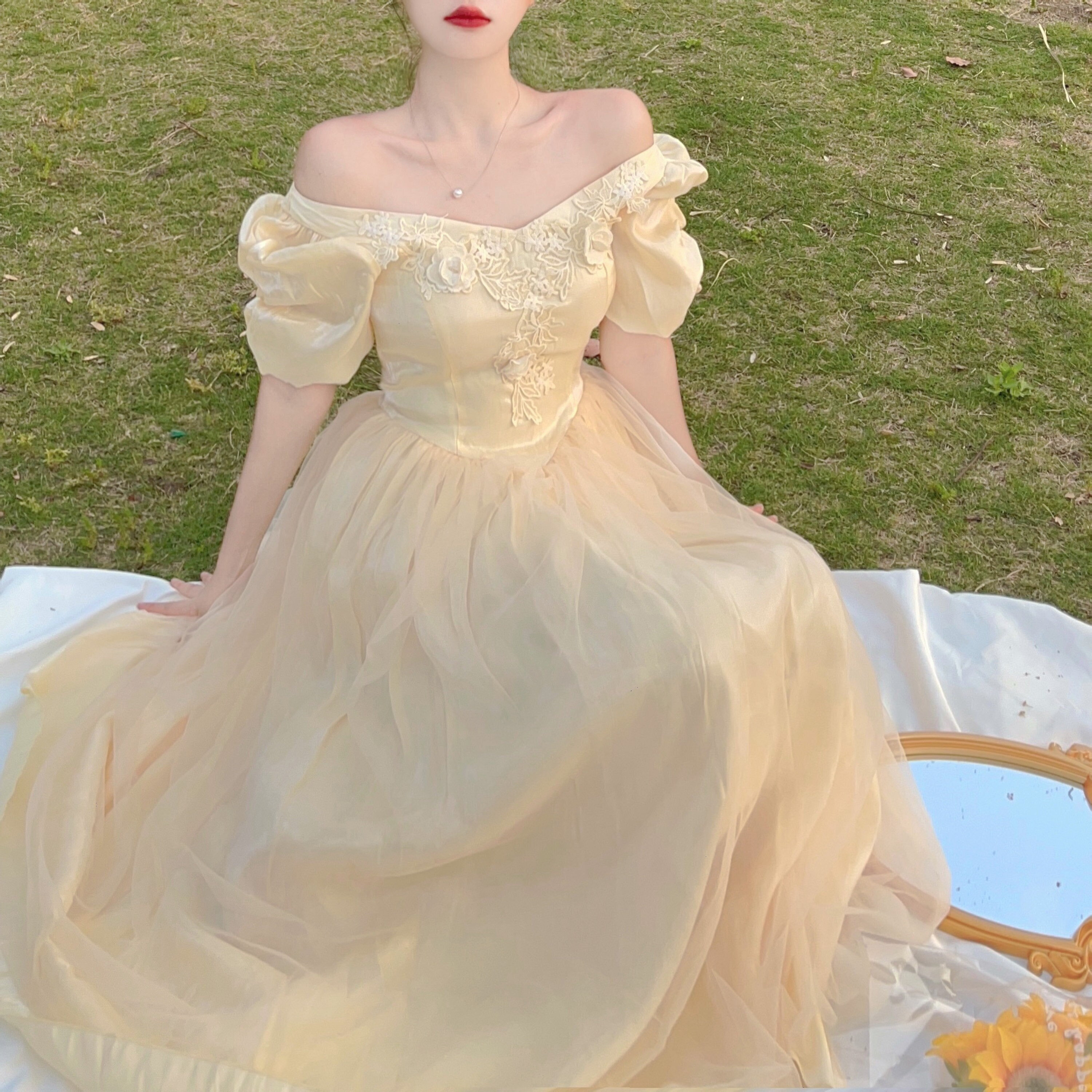 Satin Yellow Prom Dress/ French Fairy ...