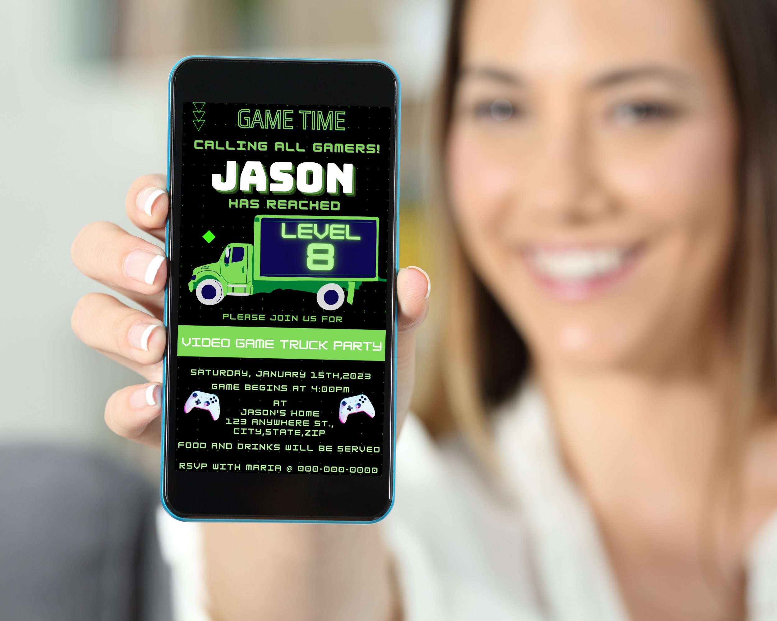 Game Truck Birthday Party Animated Invitation Video Gaming Truck