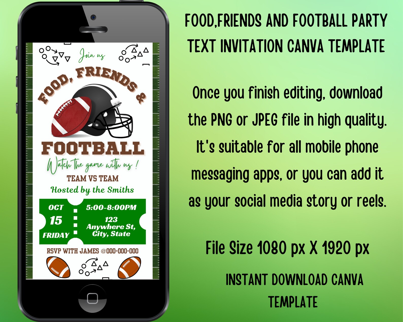 Football Party Invitation Template, Digital Football Watchparty ...