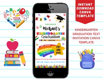 Editable Kindergarten Graduation Invitation Template, Kindergarten Party Invite, Kindergarten Graduation Flyer, Textable Invite