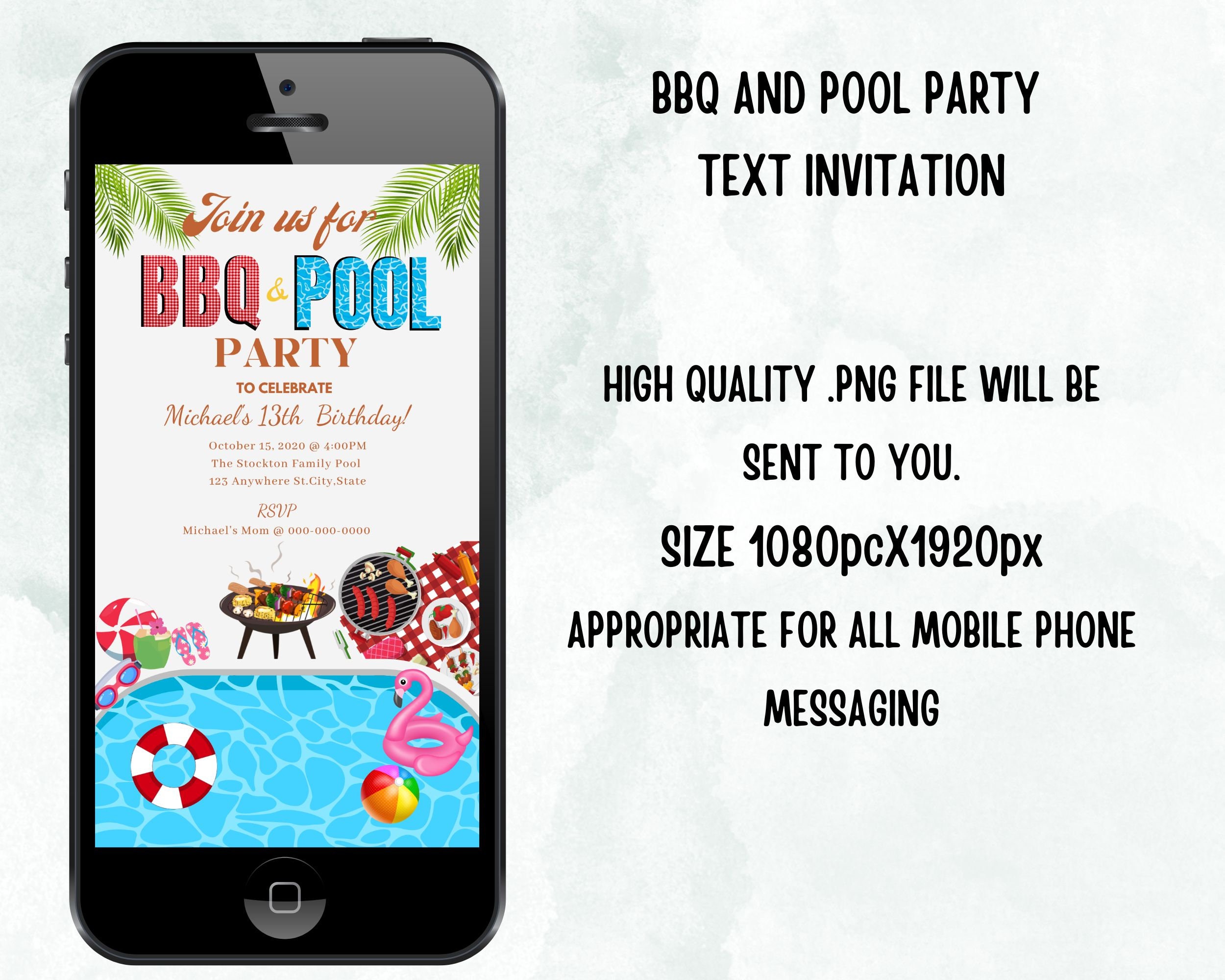 Editable BBQ Pool Party Invitation, BBQ Pool Birthday Party,backyard ...