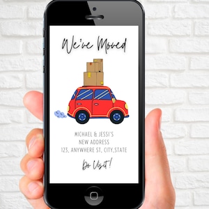 Nous avons déménagé, modèle numérique sur toile pour mobile, faire-part de déménagement, faire-part de nouvelle adresse en téléchargement modifiable, nouvelle carte de texte pour la maison