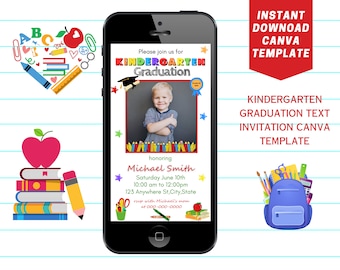 Editable Kindergarten Graduation Invitation Template, Kindergarten Graduation Party with Photo Invite, Kindergarten Graduation Flyer
