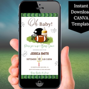 Football Baby Shower Invite Canva Template, Touchdown Football Digital Invite, Baby Shower Evite, Sports Theme Baby Shower Invite for Phone