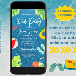 Animated Video Pool Party Invitation Template, Digital Pool Party Invitation, Swim Party Invite, DigitSummer Pool Party Birthday Celebration
