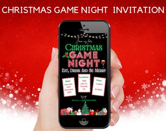 Digitale Kerst Game Night Uitnodiging, Kerst Game Night Invite, Family Game Night Invite, Holiday Game Night Invite, Tekst Telefoon Evite