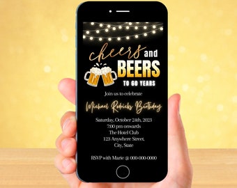 Cheers and Beers Birthday Invitation, Electronic Adult Birthday Invitation For Men 30th,40th,50th,60th Adult Any Age Birthday Invite