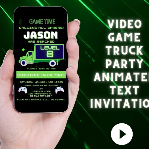 Video Game Truck Birthday Party Invitation Gaming Truck Etsy
