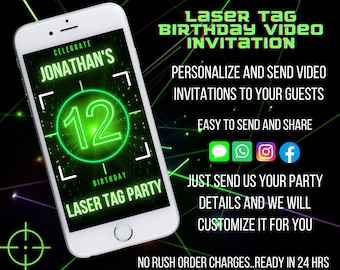 Invitación de video de cumpleaños de Laser Tag, invitación a una fiesta de Laser Tag, invitación de neón de Laser Tag, fiesta de Laser Tag, invitación de video de Laser Tag editable