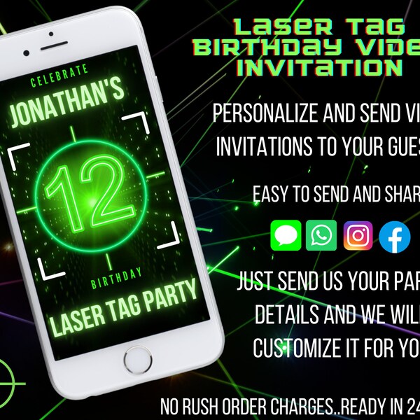 Laser Tag Birthday Video Invitation ,Laser Tag party invite, Neon laser tag invitation , Laser tag party,Editable Laser Tag Video Invitation