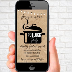 Editable Potluck Invitation Canva Template Potluck Party Invitation Digital Potluck Flyer Block Potluck Party Invitation Text Mobile Invite