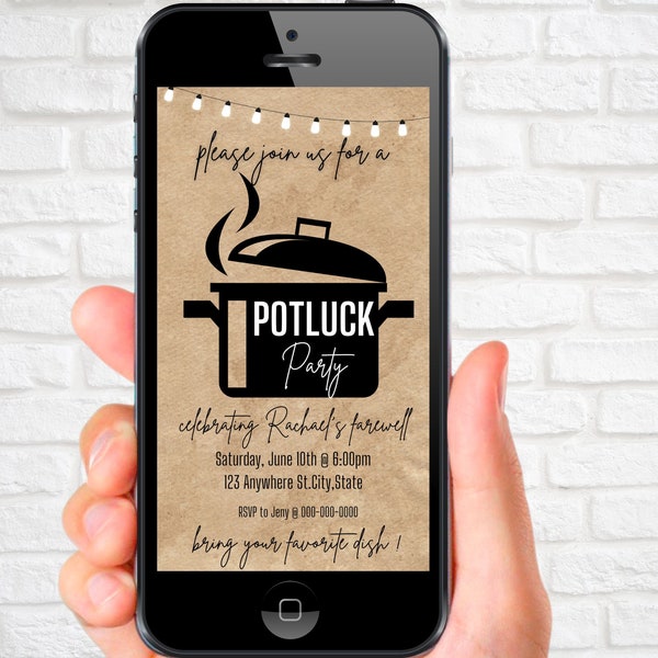 Bearbeitbare Potluck-Einladung Canva-Vorlage Potluck-Party-Einladung Digitaler Potluck-Flyer-Block-Potluck-Party-Einladungstext Handy einladen