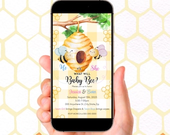 Invitación editable "¿Qué será el bebé abeja?" / Invitación para fiesta de revelación de género / Temática de abejas / Invitación digital para teléfono / Invitación para revelación de género de abejas para teléfono
