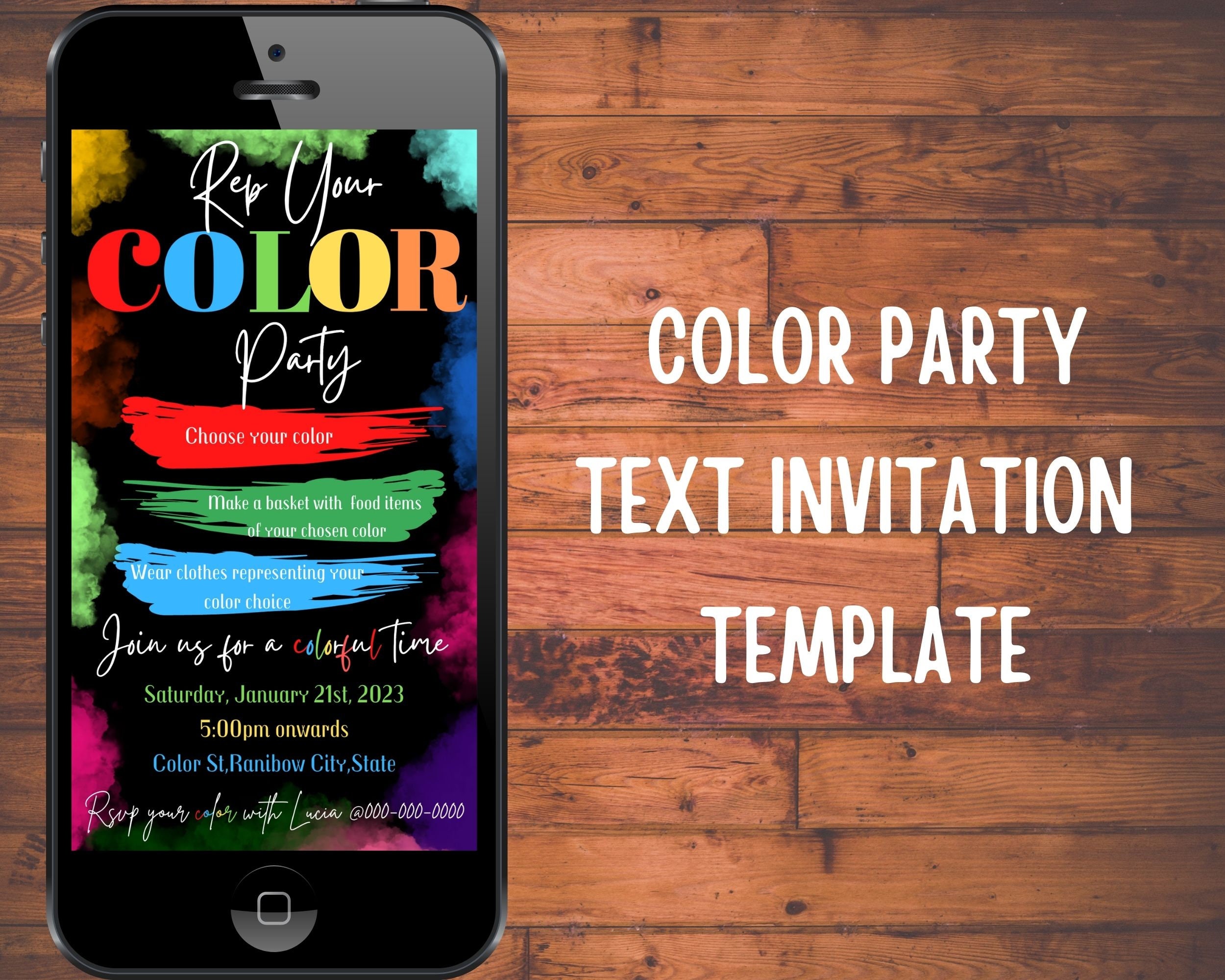 Color Party Invitation, Editable Template Online, Rainbow Party ...