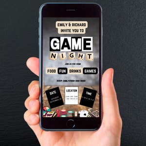 Game Night Invite, Game Night Text Invitation,Game Night Evite, Editable Invite