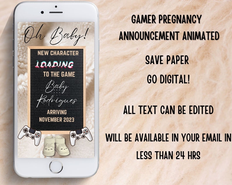 Gamer Animated Pregnancy Announcement Text Video Game Digital - Etsy