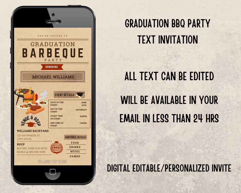 BBQ Graduation Party Invite Menu Style Graduation BBQ Invite Etsy