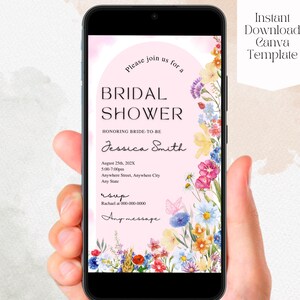 Bridal Shower Invitation for Phone | Floral Garden Canva Template | Watercolor Bridal Brunch Evite | Digital Text Invite Instant Download