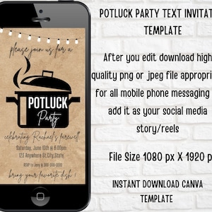 Editable Potluck Invitation Canva Template Potluck Party Invitation ...
