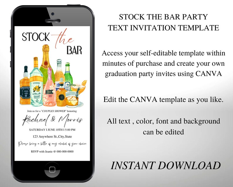 Stock the Bar Invitation, Couples Shower Invitation Canva Template, Co ...