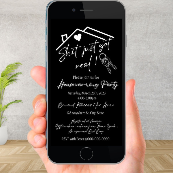 Funny Housewarming Invitation, Shit just got real housewarming invite, We have a new house invite, Digital Housewarming Evite Smart Phone