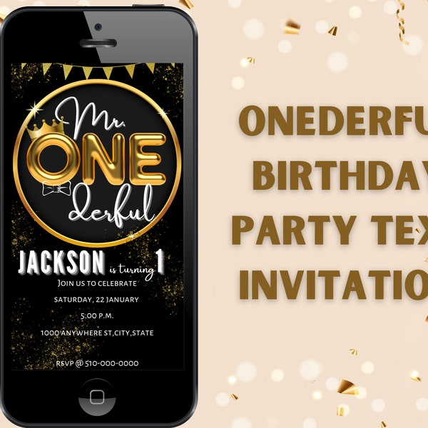 Mr. ONEderful Birthday Electronic Invitation Evite, Editable First Birthday Invite, Boy Birthday Digital Invite, Text Invite,Phone Invite