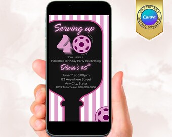 Pickleball Birthday Party Evite, Sports Birthday Invitation Template, Pickleball Party Invite, Pickleball Match Pink /Blue Pickleball Invite