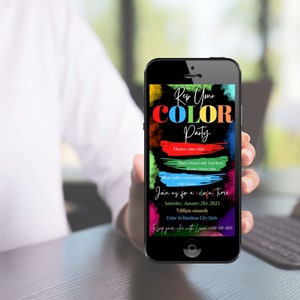 Color Party Invitation, Editable Template Online, Rainbow Party ...