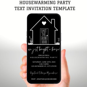 Shut the front door housewarming invitation template, Housewarming Invitation, Funny Housewarming Evite, Text invitation, Canva Template