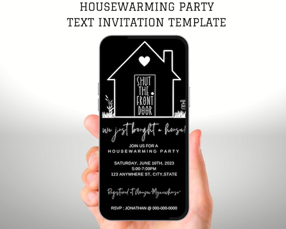 Shut the front door housewarming invitation template, Housewarming Invitation, Funny Housewarming Evite, Text invitation, Canva Template