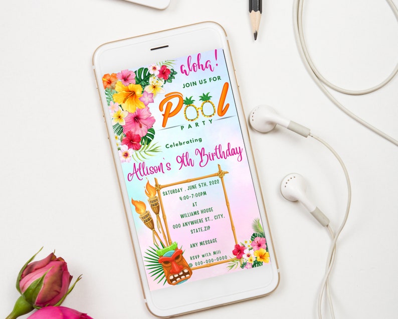 Aloha Birthday Invitation aloha Pool Party Invitation | Etsy