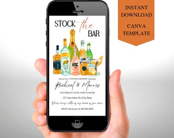 Stock the Bar Invitation, Couples Shower Invitation Canva Template, Co-Ed Stock Their Bar Shower Invite, Engagement Party, Wedding  Invite